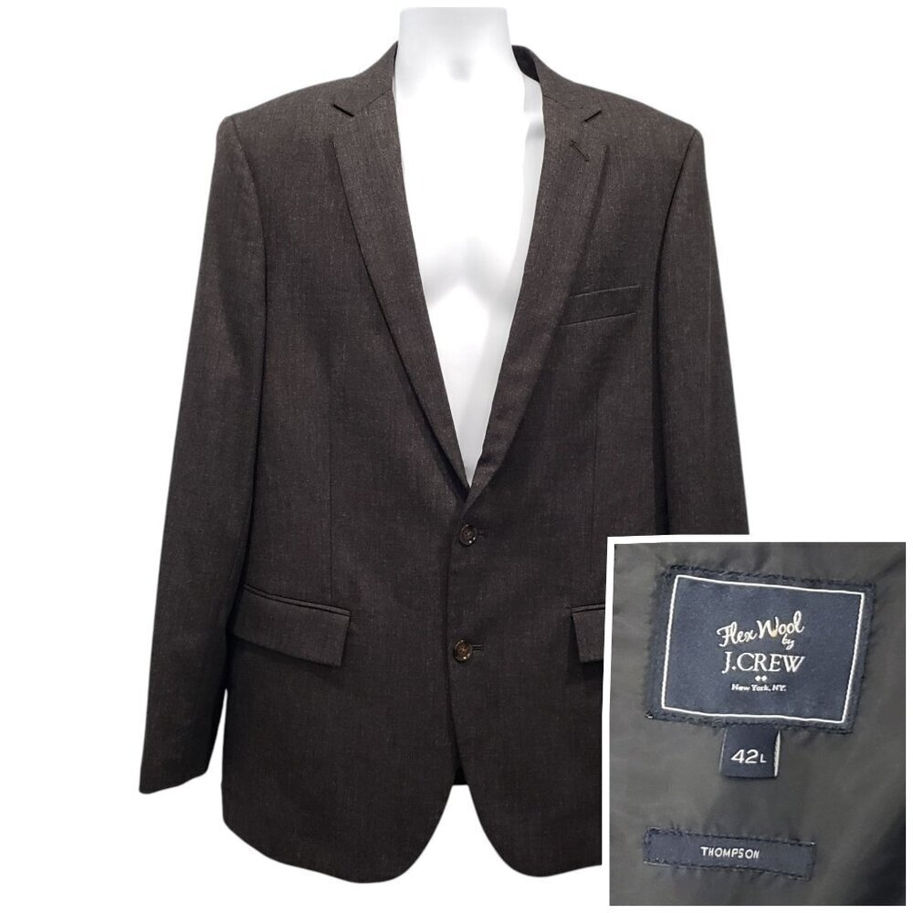 J.Crew‎ Thompson Blazer Suit Jacket Flex Worsted Wool Mens 42L Long Gray Preppy